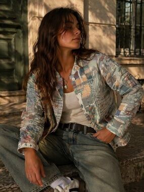 Vintage Orvis Quilted Jacket Small Patchwork Boho Abstract Lightweight